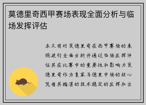 莫德里奇西甲赛场表现全面分析与临场发挥评估