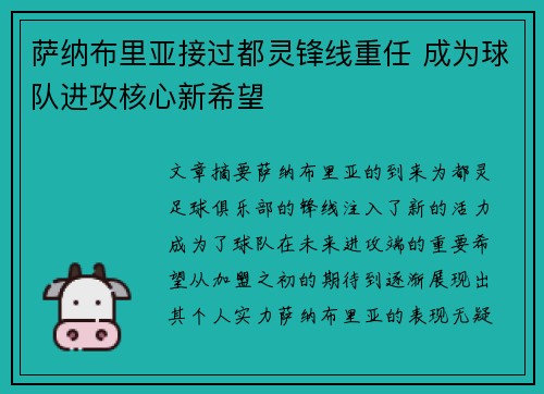 萨纳布里亚接过都灵锋线重任 成为球队进攻核心新希望